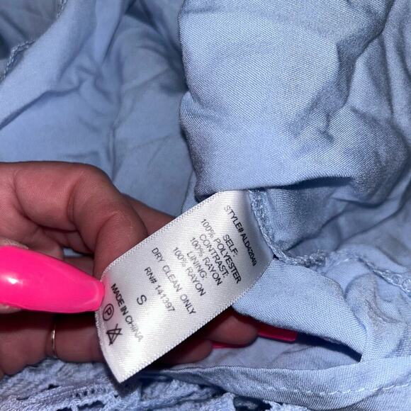 ASTR the label LACE A LINE MIDI DRESS pale blue midi crochet overlay SZ M - Picture 6 of 11